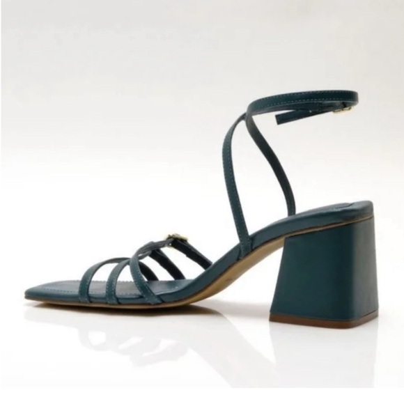 New Free People SZ 38 US 7 Niki Strappy Block Heel Square Toe Sandal Oasis Teal - Picture 2 of 7
